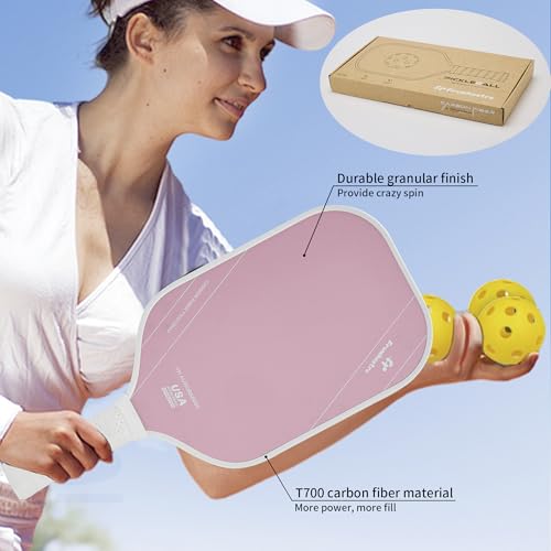 FH-500 T700 Pickleball Racket, 14MM Thick Two-Handed Offensive Pickleball Racket, Speed and Control - color: Pink
