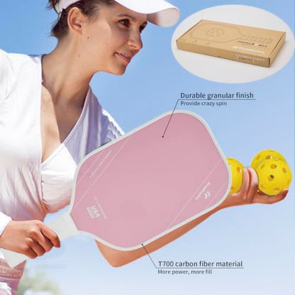 FH-500 T700 Pickleball Racket, 14MM Thick Two-Handed Offensive Pickleball Racket, Speed and Control - color: Pink