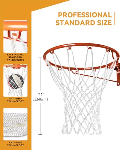 Professional Basketball Net Replacement Heavy Duty, Upgraded Durability [7.16oz], All Weather Anti Whip, Fits Standard Indoor Outdoor Rims - 12 Loops - style: White