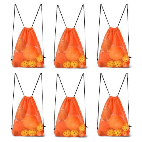 GSE Games & Sports Expert 19"x15" Orange Mesh Backpack Bag. Mesh Drawstring Sports Equipment Sackpack for Gym Gear, Swimming, Toys, Baseballs/Softballs, Pickleballs - color: Orange, style: 19"x15" Backpack(6-pack)