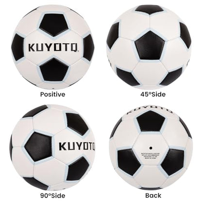 KUYOTQ Kids Youth Soccer Ball Size 4 Boys Leather Machine Stitched Hidden Stitch White Black Soccer Ball with Blue Trim for Boys Girls, Durable Strength and Water Resistance for Training and Match