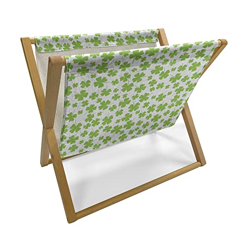 Lunarable Shamrock Magazine and Book Holder, Irish Culture Clovers with St Patrick's Day Theme Lucky 4 Leafs, Decorative Floor Rack Organizer for Living Room, 22"x19", Apple Green and White - color: Apple Green and White