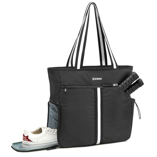 G4Free Pickleball Bag, Pickleball Tote Bag for Women Men, External Ball Bag with Shoe Compartment & Paddle Cover Pocket - color: Black