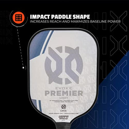 Onix Evoke Premier Professional Tournament Pickleball Paddle Composite Face Impact Paddle Shape - color: Blue - Evoke Premier, size: Medium, style: 14mm