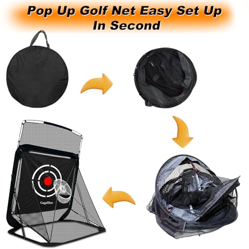 Gagalileo Pop Up Golf Net: Drving Practice Cage with Target Portable Backyard Garage Training Chipping Swing Gift for Golfers Men Beginners Professional