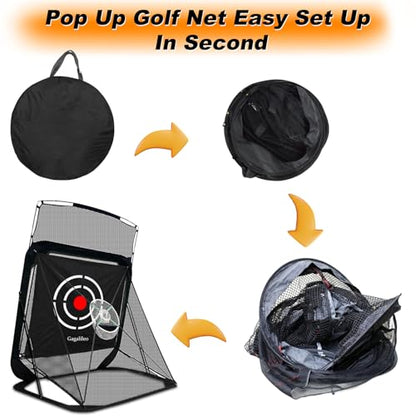 Gagalileo Pop Up Golf Net: Drving Practice Cage with Target Portable Backyard Garage Training Chipping Swing Gift for Golfers Men Beginners Professional