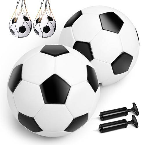 Soccer Ball Size 2/3/4/5 with Pump & Bag, Deflated Ball - 1 2 or 3 Pack - Classic Black & White - Durable Soccer Ball for Indoor/Outdoor Use - Great Soccer Gift for Toddlers, Kids, Youth & Adults - color: Classic 2 Pack, size: Size 4