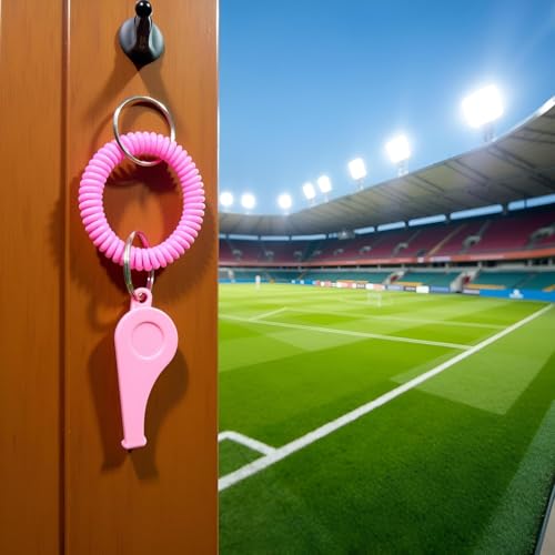 Pink Sports Whistle with Adjustable Wrist Strap - High-Frequency Sound for Coaches, Referees and Team Sports, Durable Plastic Emergency Whistle for Soccer, Baseball and Outdoor Safety（2Pcs）