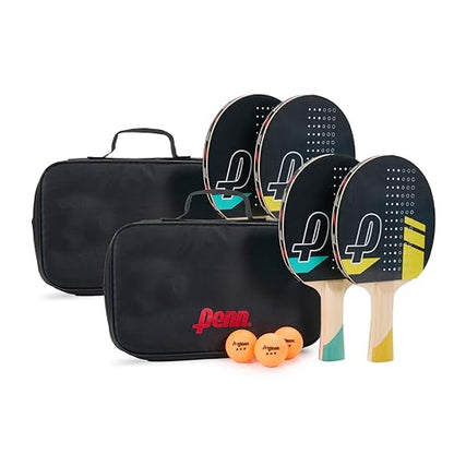 Penn 4-Player Ping Pong Paddle Set - 4 5.0 Paddles, 6 3-Star Balls, 2 Storage Pouches - Pro-Grade Rubber for Spin & Power on Table Tennis Rackets - Ergo Handle for Grip Comfort in Ping Pong Play