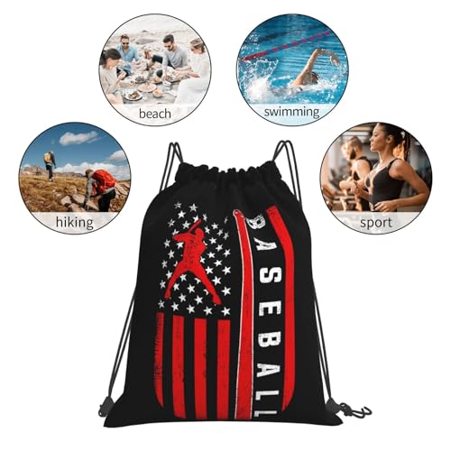 American Baseball Flag Unisex Drawstring Backpack Bag Sport Gym Travel Swim Sackpack - color: American Baseball Flag2