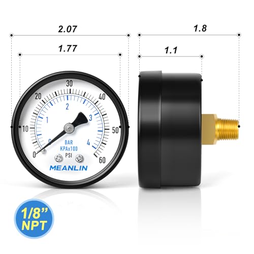 0-60Psi 2" DIAL FACE 1/8" NPT Well Pump Pressure Gauge, with 1/4" NPT and 3/8" NPT Hex Bushing, 3-2-3% Accuracy, Center Back Mount - size: 0-60Psi, style: 1/8"NPT Back Mount