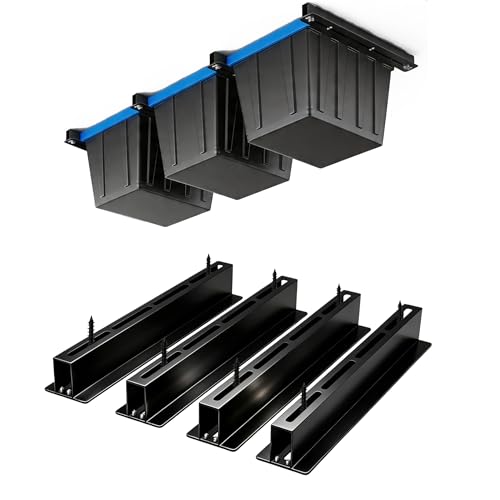 Heavy Duty Garage Ceiling Storage Rack System, Overhead Bin Slide Track Rails for 3 Bins (4 Pack), Adjustable Tote Hanger, 176 Lbs Capacity Steel - size: 4 Pack