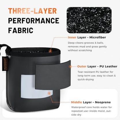 Golf Club and Ball Cleaning Bag with Waterproof Liner, Golf Ball Cleaner Pouch, Cleans Club Grooves and Balls, Detachable Clip, PU Leather Exterior, Golfer Gifts for Men