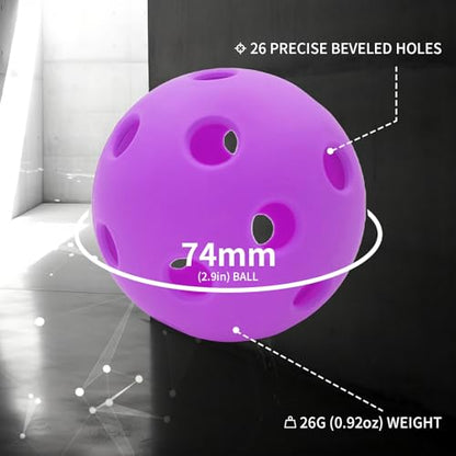 Indoor Pickleball Balls,26 Holes Indoor Pickleballs USAPA Approved,4-Pack High Bounce Pickle Balls, Pickleball Gifts for Men or Women Pickleball Enthusiasts, Purple