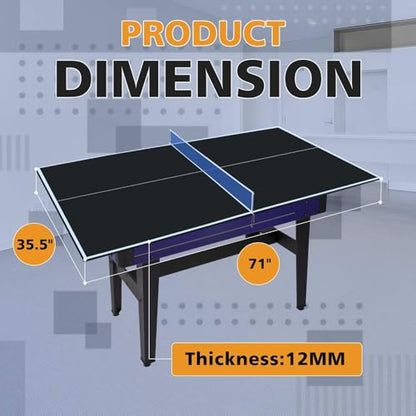 71" Foldable Table Tennis Conversion Top with Net - 12mm MDF Ping Pong Table Top with Pre-Assembled Design - Portable Indoor Game Table with EVA Foam Pads