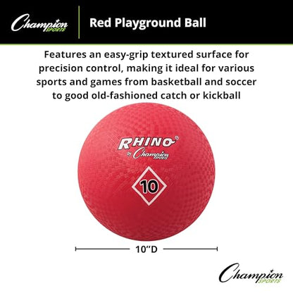 Champion Sports Playground Ball – Durable High-Bounce Ball, Sizes 5", 6", 7", 10", 13" & 16" for Gym, Recess & Play - style: 10 Inch