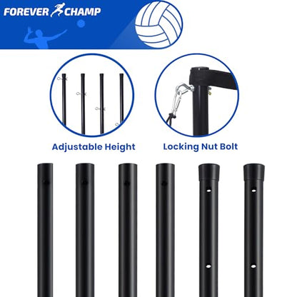 Forever Champ Volleyball Net for Backyard, Beach, Home, Includes 32x3 Ft Regulation Size Net, 8.5-Inch PU Volleyball, Carrying Bag, Boundary Lines, Steel Poles & Pump, Portable Volleyball Net Outdoor