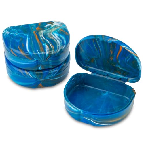 Practicon Marble Retainer Cases, Orthodontic Aligner Case, Mouth Guard Holder (3 Pack) (Blue Orange) - color: Blue Orange
