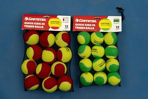 GAMMA Quick Kids Training Tennis Balls for Kids & Beginners, Low-Compression Core Reduces Speed & Bounce, Great for Tennis Practice, USTA & ITF Approved for 10 & Under Tournaments Parent - size: 12 Bag, style: Quick Kids 36