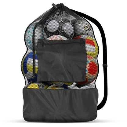 Square Heavy Duty 900D Ripstop Mesh Ball Bag with Zipper Pocket, Breathable Tear Resistant Drawstring 30x40inch Soccer Ball Bag with Adjustable Shoulder Strap for Balls, Beach Toys