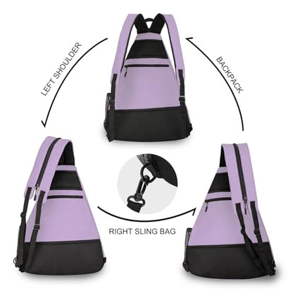 Goloni Pickleball Bag for Women Men, Convertible Pickleball Backpack Sling Bag with Fence Hook, Waterproof Polyester Paddle Bag with Multiple Compartments - color: Light Purple