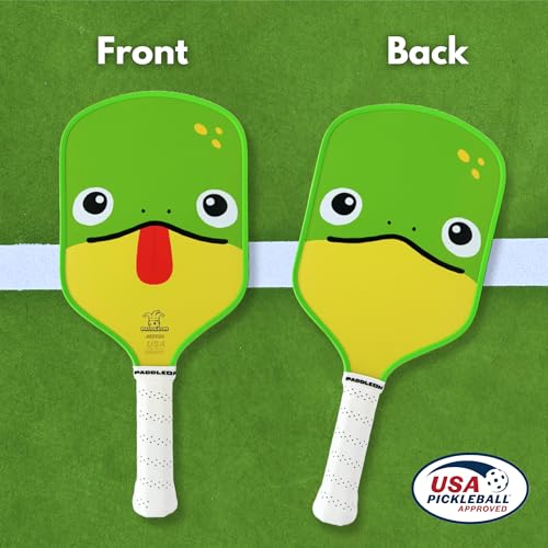 Funny Pickleball Paddles | USAPA Approved Paddle | T700 Carbon Fiber Surface | Propropylene Honeycomb Core | Non-Slip Cushion Grip | Single Paddle | High Grit & Spin | Fun Design - color: Frog