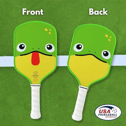 Funny Pickleball Paddles | USAPA Approved Paddle | T700 Carbon Fiber Surface | Propropylene Honeycomb Core | Non-Slip Cushion Grip | Single Paddle | High Grit & Spin | Fun Design - color: Frog