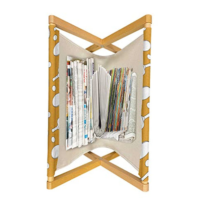 Lunarable Tennis Magazine and Book Holder, Ping Pong Rackets and Balls on a Warm Toned Backdrop Monochrome Sports Pattern, Decorative Floor Rack Organizer for Living Room, 22"x19", Orange White
