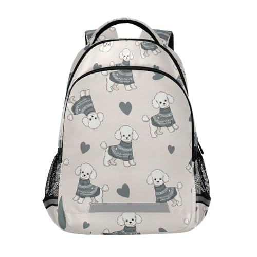 Adorable Poodle Sweater Pattern Large School Backpacks with Chest Strap for Boys Girls Students,Lightweight Bookbags 17 Inch, Portable Casual Daypack Bags - color: Adorable Poodle Sweater Pattern