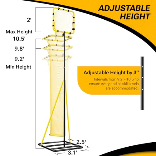Dimples Excel 10.5 FT Adjustable Volleyball Setter Training Net with 3 Height Levels and 5 Ball Return Angles (70°–180°), Includes Volleyball, Pump, Carry Bag & Sandbags for Indoor/Outdoor Practice