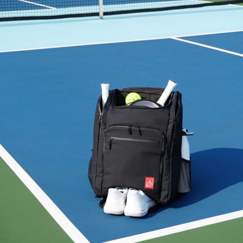 Pickleball Bag - Large Oversized Backpack Fits: 4+ Paddles, 2 Water Bottles, Laptop, Shoe Compartment, Fence Hook, Black