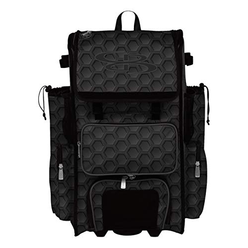 Boombah Rolling Superpack 2.0 3DHC Baseball/Softball Gear Bag - 23-1/2" x 13-1/2" x 9-1/2" - Multiple Colors - Telescopic Handle and Holds 4 Bats - Wheeled Version - color: Black