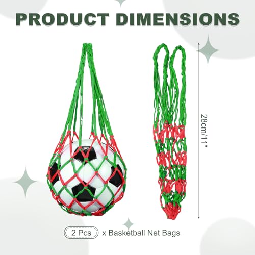 uxcell Basketball Net Bags, Nylon Soccer Ball Holder Portable Multifunctional Single Ball Mesh Net Bag for Storage Basketball Soccer Rugby Balls - color: Red/Green