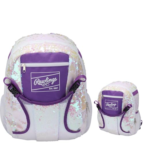 Rawlings | REMIX Backpack Equipment Bag | T-Ball & Youth Softball | White/Purple - color: White / Purple Sequins, size: Youth