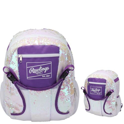 Rawlings | REMIX Backpack Equipment Bag | T-Ball & Youth Softball | White/Purple - color: White / Purple Sequins, size: Youth