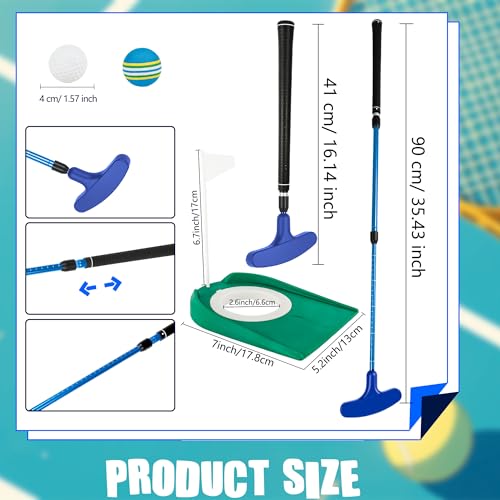 2 Pack Adjustable Golf Putter Set for Kids Teenagers Right or Left Handed Two-Way Mini Golf Club Putter Men and Women 4 Golf Training Balls 4 Practice Foam Balls 2 Flag Cup - color: Color Set 2