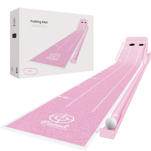 Pinned Golf The Roller - Premium Golf Putting Mat - 9-Foot Portable, Non-Slip Putting Green Indoor with Magnetic Ball Return & Distance Markers for Home & Office - color: Pink