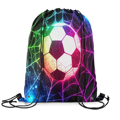 Castle Fairy Football Drawstring Backpack,American Sports Game Drawstring Bag,Colorful Neon Spider Web Adjustable Draw String Bag,Lightweight - color: Black Green Purple