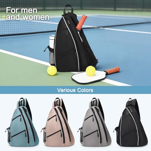 Pickleball Bag for Women and Men, Adjustable Pickle Ball Backpack, 2 in 1 Sports Sling Bag for Pickleball Paddles - color: Black