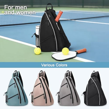 Pickleball Bag for Women and Men, Adjustable Pickle Ball Backpack, 2 in 1 Sports Sling Bag for Pickleball Paddles - color: Black