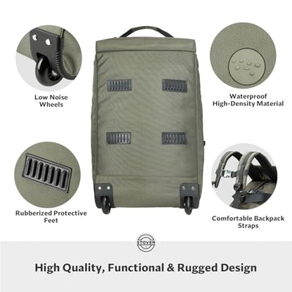 STOVER 45/80/100L Carry-On Rolling Duffel Bag with Wheels, Medium Durable Travel Duffle w/Toiletry Bag, Packable, Foldable with Shoulder Straps- Use as Luggage or Backpack, Men/Women (Green)