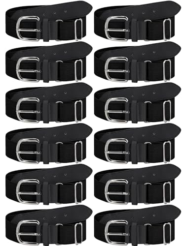 12 Pieces Baseball Belts Bulk Softball Belts Packs Leather Belt Adjustable Softball Belt Stretch Sports - color: Black, size: Youth Size