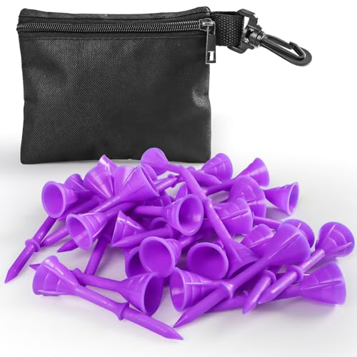 VEASAERS Golf Tees Plastic 3 1/4 inch Unbreakable 30 Pack with Pouch Bag, Durable Stable Available 83 mm Long Tee for Golfer Practice - color: Purple