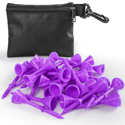 VEASAERS Golf Tees Plastic 3 1/4 inch Unbreakable 30 Pack with Pouch Bag, Durable Stable Available 83 mm Long Tee for Golfer Practice - color: Purple