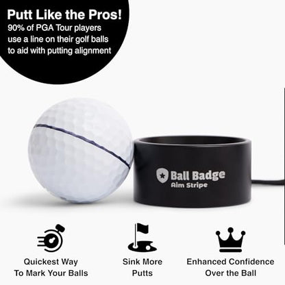 Ball Badge Aim Stripe - 360 Degree Golf Ball Line Marker Kit with Golf Bag Attachment for Perfect Alignment and Precision Putting - color: Black