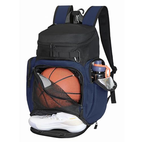 LARIPOP Basketball Backpack with Ball & Ventilated Shoe Compartment Insulated Pockets for Men Youth Training - color: blue