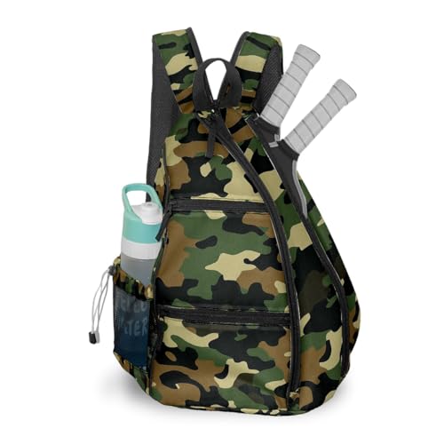 Pickleball Bag Camouflage Green Pickle Ball Backpack for Women Men Premium Lightweight Crossbody Sling Bag Sports Backpack for Pickleball Paddle Tennis - color: Camouflage Green
