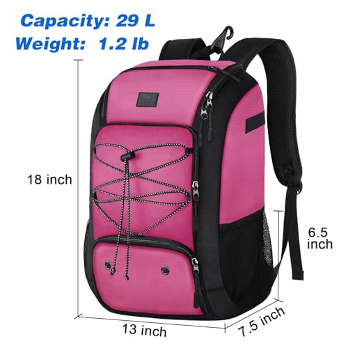 MATEIN Baseball Backpack, Softball Bat Bag with Shoes Compartment for Youth, Boys and Adult, Lightweight Baseball Bag with Fence Hook Hold TBall Bat, Batting Mitten, Helmet, Caps, Teeball Gear - color: Pink Black, size: 29L