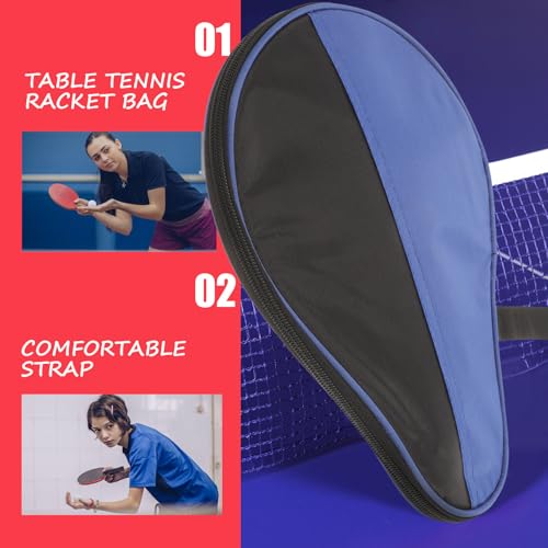 Lurrose Table Tennis Racket Case Paddle Storage Bag with Fixed Holder Blue Sturdy Protective Cover for Ping Pong Paddle Carrying and Travel