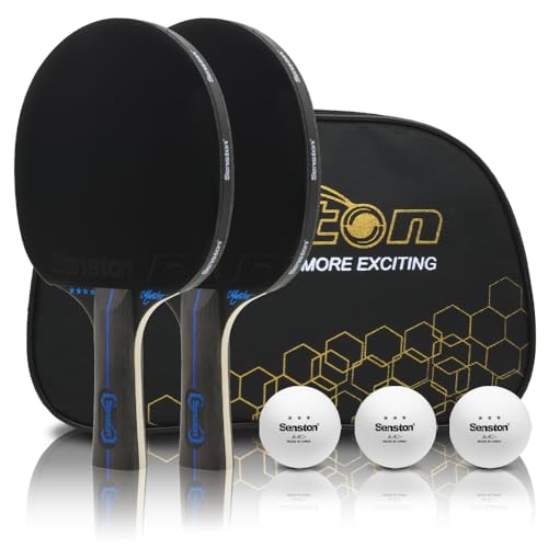 Senston Ping Pong Paddles with Carry Case, Pro Table Tennis Paddle Set of 2 with 3 Ping Pong Balls Indoor/Outdoor Play - color: Black